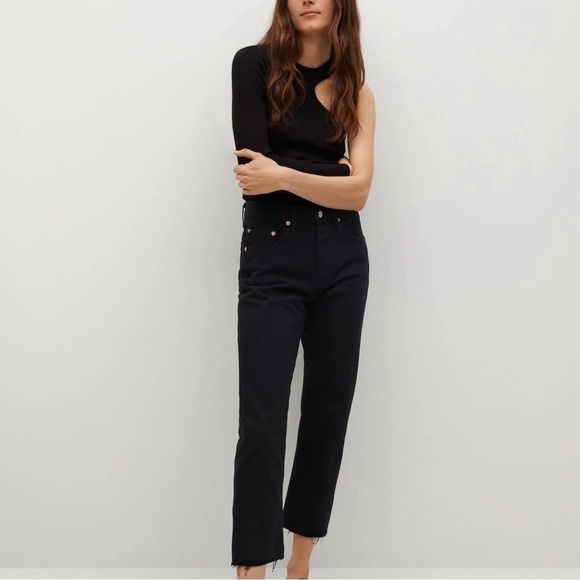 Mango MNG Sienna Hight Rise Raw Hem Straight Leg Jeans - Picture 1 of 8